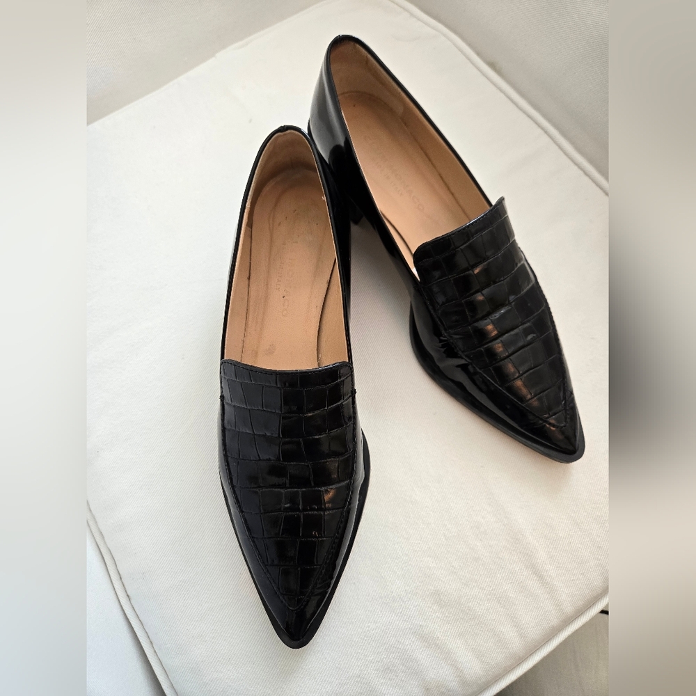 Club Monaco loafers - black patent and mock croc inlay - EUC